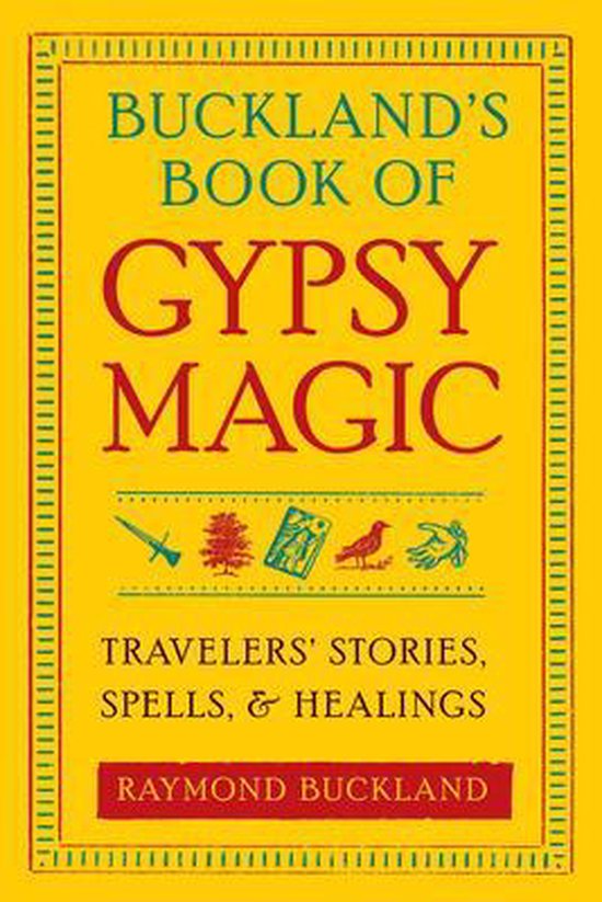 Boek "Buckland's Book of Gypsy Magic" met gele kaft en rode letters.
