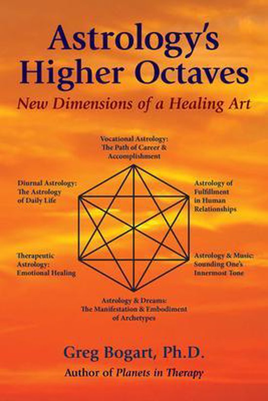 Boekomslag met de titel 'Astrology's Higher Octaves' op een oranje achtergrond, met een geometrisch figuur en hoofdstuktitels.
