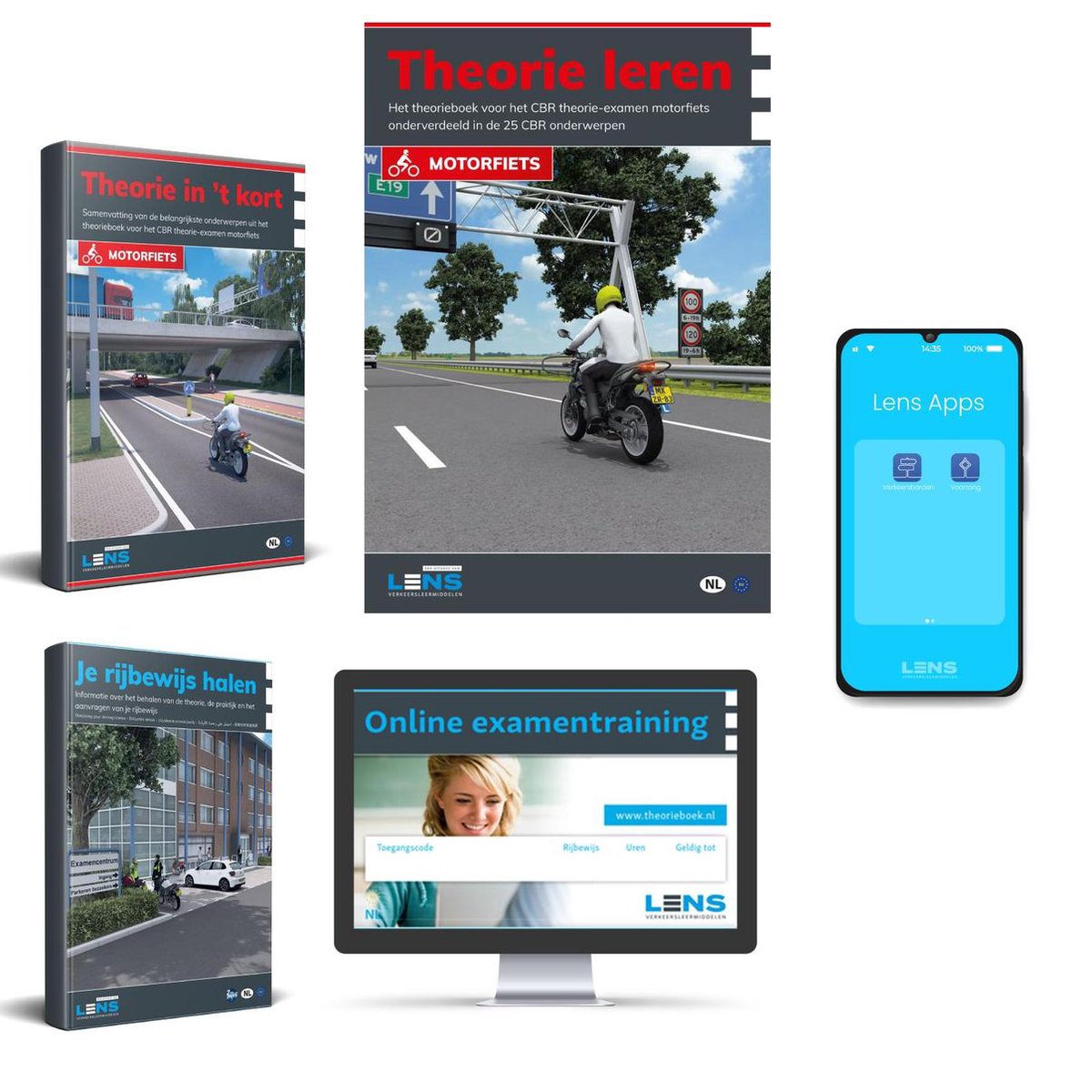 Motor Theorieboek 2021 met 50 Online Examens + Samenvatting + Apps + CBR Rijbewijs A Halen - Lens Me