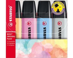 STABILO BOSS ORIGINAL Pastel - Markeerstift - Markeren Met Pastelkleuren - Etui Met 4 Kleuren