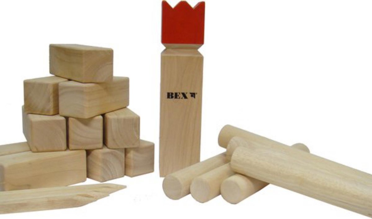 Bex Sport Original Kubb Rode Koning -Rubberhout inclusief houten opbergkrat — afbeelding 6