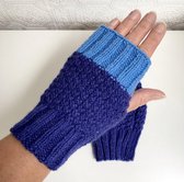 Handgemaakte vingerloze handschoenen - Handmade gloves - Gebreide wollen handschoenen - Blauw - Koude handen
