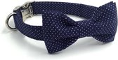 Halsband met strik 'Blue Dot' - hondenstrik - hondenriem - hondenhalsband - polkadot - reu - bruiloft - feestelijk