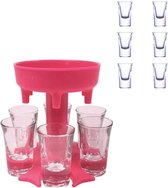 Roze Shotfontein inclusief 6 shot glaasjes Transparant + Leak Plugs - shotjesmaker - shotdispenser - drank - feest - meidenavond- shotglazen - dispenser  - origineel cadeau idee -