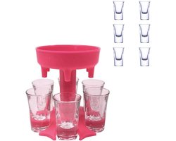 Roze Shotfontein inclusief 6 shot glaasjes Transparant + Leak Plugs - shotjesmaker - shotdispenser - drank - feest - meidenavond- shotglazen - dispenser  - origineel cadeau idee - shotfontein