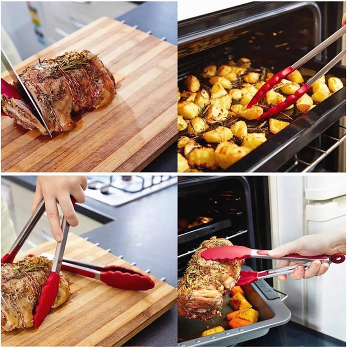 Siliconen Tongs voor koken, hittebestendige siliconen spatel, barbecue-klem, spatel, antislip kookturner, keukentang voor voorring, siliconen turner voor pan frituren, antiaanbaklaag