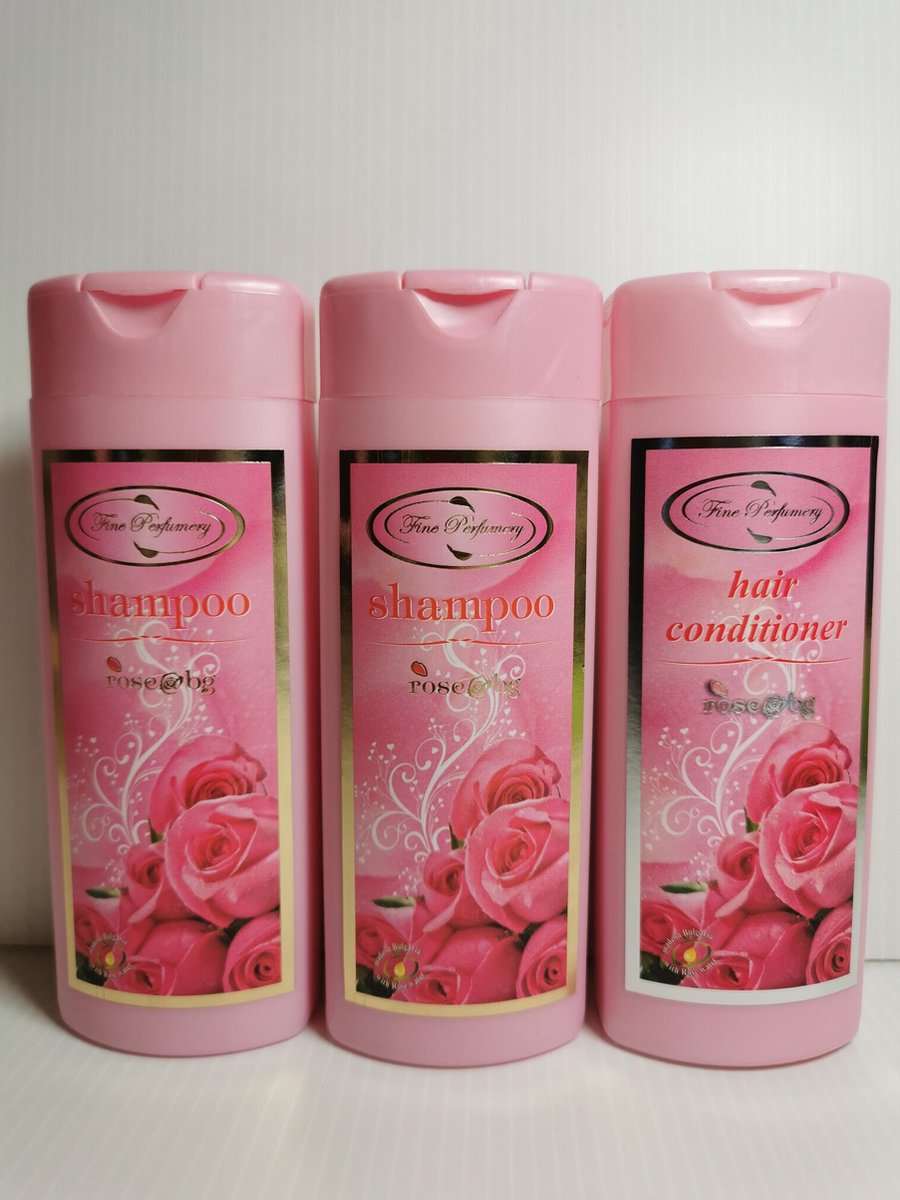 Rose@bg set van 2 shampoo + 1 haarbalsam verrijkt met argan olie en rozenwater