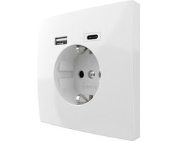 2USB - USB stopcontact met USB-A & USB-C poort – Snel & Veilig Opladen – Inbouw 250V geaard – Snel laden 12W 3.0A – Glanzend wit - inCharge PRO 80