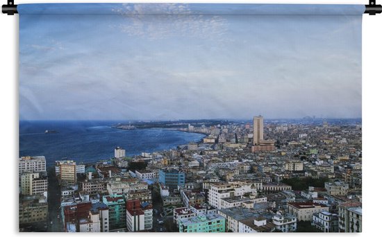 Wandkleed Cuba - Luchtfoto van de hoofdstad Havana in Cuba Wandkleed katoen 120x80 cm - Wandtapijt met foto