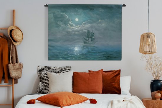 Tapisserie Voiliers Illustration - Illustration d'un voilier dans la nuit Tapisserie en coton 120x90 cm - Tapisserie avec photo