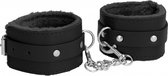 Ouch! Plush Leather Hand Cuffs - Black