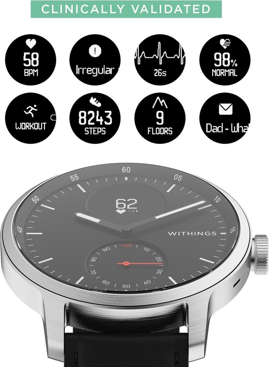 Withings Scanwatch Hybrid Smartwatch - 38 mm -Zwart | bol.com
