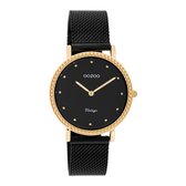 OOZOO Vintage series - Rosé gouden horloge met zwarte metalen mesh armband - C20059 - Ø34
