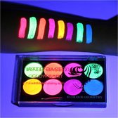 Bodypaint set 8 kleuren Glow in the Dark + bodypaint penseel