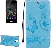 Vlinders Embossing Horizontale Flip Leren Case voor Wiko U Feel, met Houder & Kaartsleuven & Portemonnee & Lanyard (Blauw)