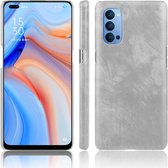 Voor Oppo Reno4 Shockproof Litchi Texture PC + PU Case (grijs)