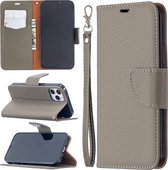 Voor iPhone 12 Pro / 12 Max Litchi Texture Pure Color Horizontale Flip lederen tas met houder & kaartsleuven & portemonnee & lanyard (grijs)