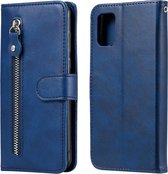 Voor Samsung Galaxy A31 Mode Kalfs Textuur Rits Horizontale Flip Leren Case met Houder & Kaartsleuven & Portemonnee (Blauw)