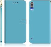 Voor Galaxy A10 / M10 geÃ¯miteerd spiegelend oppervlak horizontale flip lederen tas met houder & kaartsleuven & portemonnee & lanyard (blauw)