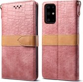 Voor Galaxy S20 Plus Splicing Color Crocodile Texture PU Horizontal Flip Leather Case met portemonnee & houder & kaartsleuven & lanyard (roze)