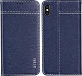 Voor iPhone XS Max GEBEI Top-grain lederen horizontale flip beschermhoes met houder en kaartsleuven (blauw)