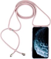 Four-Corner Anti-Fall Trasparent TPU mobiele telefoonhoes met draagkoord voor iPhone 11 Pro Max (rose goud)