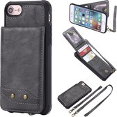 Voor iPhone 8/7 Verticale Flip Schokbestendige Lederen Beschermhoes met Lang Touw, Kaartsleuven & Beugel & Fotohouder & Portemonnee Functie (Grijs)