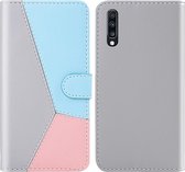 Voor Galaxy A70 Tricolor stiksels Horizontaal Flip TPU + PU lederen tas met houder & kaartsleuven & portemonnee (grijs)