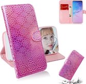 Voor Galaxy S10 plus effen kleur kleurrijke magnetische gesp horizontale flip pu lederen case met houder & kaartsleuven & portemonnee & lanyard (roze)