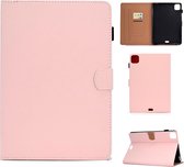 Voor iPad Pro 11 (2020) Naaigaren Horizontale Effen kleur Platte lederen tas met slaapfunctie & penhoes & antislipstrip & kaartsleuf en houder (lichtsterroze)