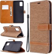 Voor Samsung Galaxy A31 denim textuur horizontale flip lederen tas met houder & kaartsleuven & portemonnee & lanyard (bruin)