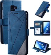 Voor Samsung Galaxy A8 (2018) Skin Feel Splicing Horizontale Flip Leather Case met houder & kaartsleuven & portemonnee & fotolijst (blauw)