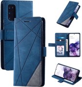Voor Samsung Galaxy S20 Skin Feel Splicing Horizontale Flip Leather Case met houder & kaartsleuven & portemonnee & fotolijst (blauw)