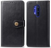 Voor OnePlus 8 Pro Retro Effen Kleur Lederen Gesp Telefoonhoes met Lanyard & Fotolijst & Kaartsleuf & Portemonnee & Stand Functie (Zwart)