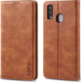 Voor Galaxy A30 / A20 AZNS retro textuur magnetische horizontale flip pu lederen case met houder & kaartsleuven & fotolijst (geel)