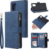 Voor Galaxy A71 multifunctionele horizontale flip lederen tas, met kaartsleuf en houder & rits portemonnee & fotolijst (blauw)