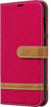 Kleurafstemming Denim Texture Leather Case voor Galaxy A20 / A30, met houder & kaartsleuven & portemonnee & lanyard (rood)