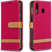 Kleurafstemming Denim Texture Leather Case voor Galaxy M30, met houder & kaartsleuven & portemonnee & lanyard (rood)