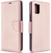 Voor Galaxy A51 Litchi Texture Pure Color Horizontale Flip PU lederen tas met houder & kaartsleuven & portemonnee & Lanyard (Rose Gold)