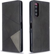 Voor Sony Xperia 5 / XZ5 ruit textuur horizontale flip magnetische lederen tas met houder en kaartsleuven (zwart)