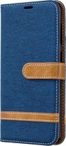 Kleurafstemming Denim Texture Leather Case voor Galaxy A20 / A30, met houder & kaartsleuven & portemonnee & lanyard (donkerblauw)