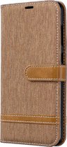 Kleurafstemming Denim Texture Leather Case voor Galaxy A70, met houder & kaartsleuven & portemonnee & lanyard (bruin)