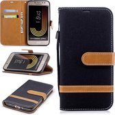 Kleurafstemming Denim Texture Leather Case voor Galaxy J2 Pro, met houder & kaartsleuven & portemonnee & lanyard (zwart)