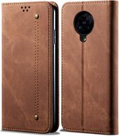 Voor Geschikt voor Xiaomi redmi k30 pro / poco f2 denim textuur casual stijl horizontale flip lederen case met houder & kaartsleuven & portemonnee (bruin)