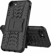 Voor iPhone SE 2020 Tire Texture Shockproof TPU + PC beschermhoes met houder (zwart)