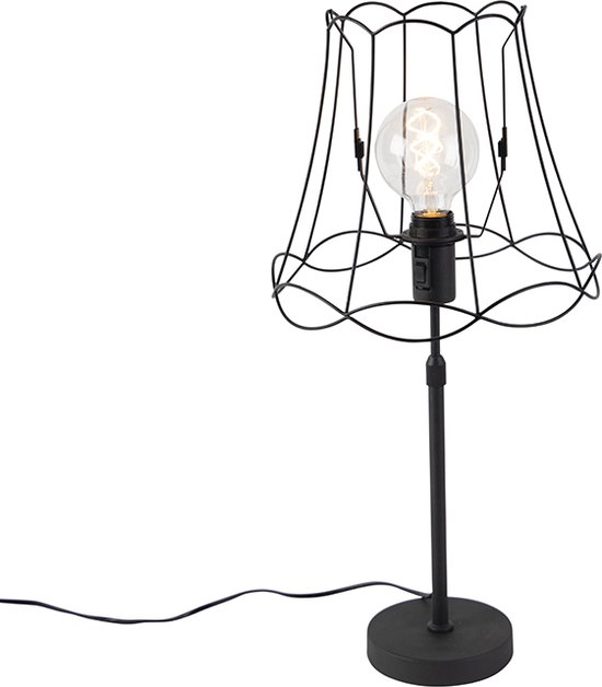 QAZQA parte - Industriele Tafellamp met kap - 1 lichts - H 720 mm - Zwart - Industrieel - Woonkamer | Slaapkamer | Keuken
