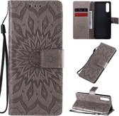 Voor Sony Xperia 10 II reliÃ«f zonnebloem patroon horizontale flip PU lederen tas met houder & kaartsleuven & portemonnee & lanyard (grijs)