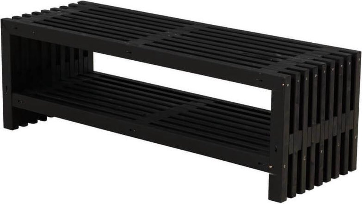 Lattenbank vuren met plank - Rustik Design 138 cm zwart geverfd