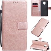 Voor Xiaomi Redmi Note 9 Pro Zonnebloempatroon met reliÃ«f Horizontaal Flip PU-lederen tas met houder en kaartsleuven en portemonnee en draagkoord (rose goud)