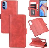 Voor Oppo Reno 4 5G Dual-side magnetische gesp horizontale flip lederen tas met houder & kaartsleuven & portemonnee (rood)